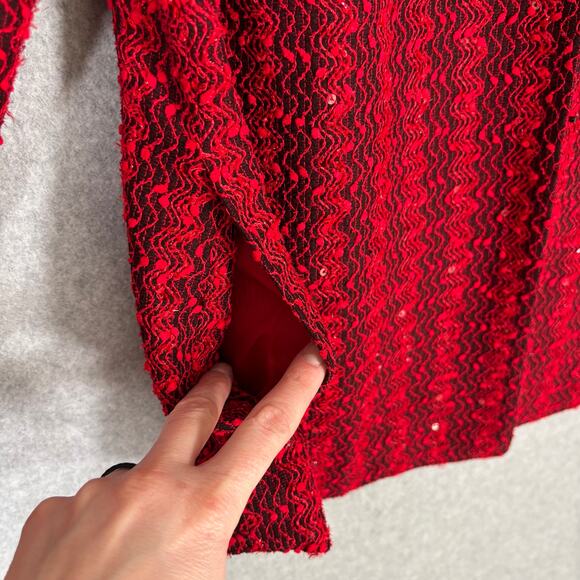 Alfred Dunner Blazer 10 Red Open Textured Sequin Shimmer Formal Party Granny - Picture 6 of 9